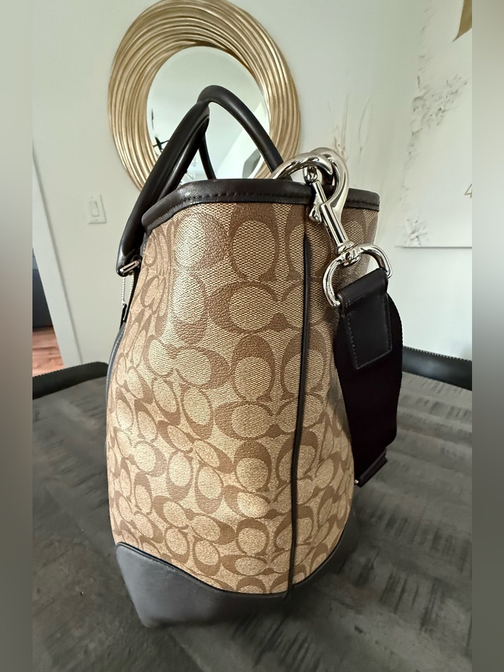 Coach Brown Signature Canvas Duffel with Dark Brown Leather Trim - Picture 3 of 9